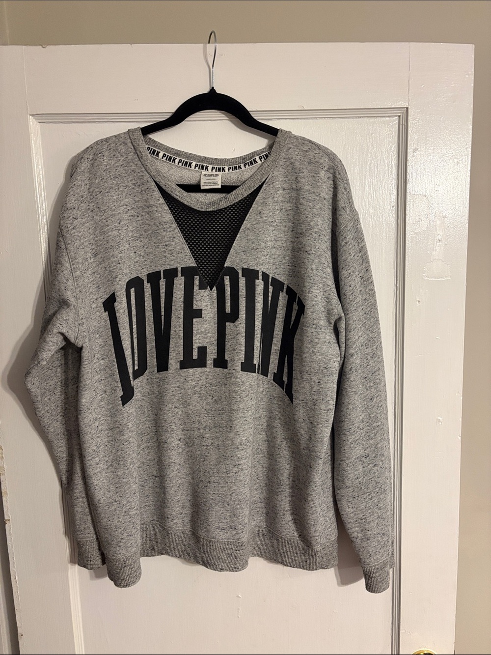 PINK Victoria's Secret Grey Crewneck Sweatshirt with Black 'LOVE PINK' Print